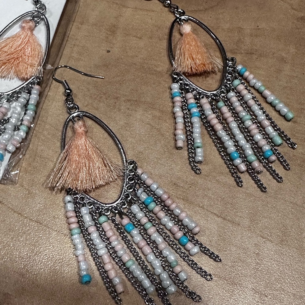 Bohemian Tassel Earrings with Beads - Picture 4 of 7